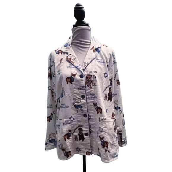 P.J. Salvage Loungewear Flannels Pajama Pj Set Happy Pawnukkah Print Size Medium - Picture 3 of 13
